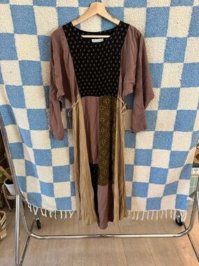 90s/ 2000s witchy Mixed Patchwork Maxi Dress in Mauve, Olive & Black